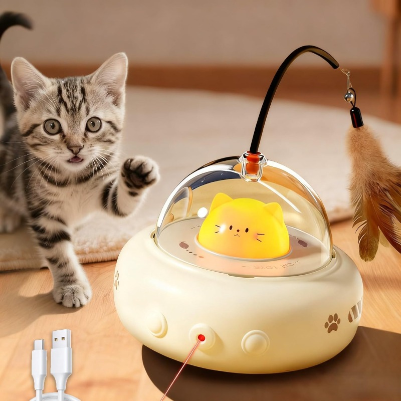 Laser Pointer Cat Toy Automatic - Geluidsarme 2-in-1 oplaadbare interactieve katten speeltjes