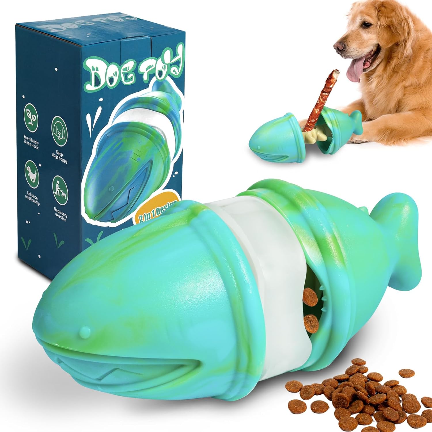 Rubber Treat Dispensing Dog Toy - 2-in-1 Treat Dispensing Kauwspeeltje & Bully