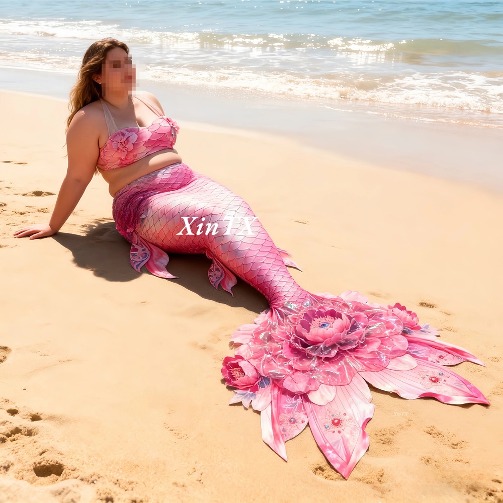 Aquarium - Zeemeerminstaart Pioenbloem Plus-Size Dames Staartzwempak voor