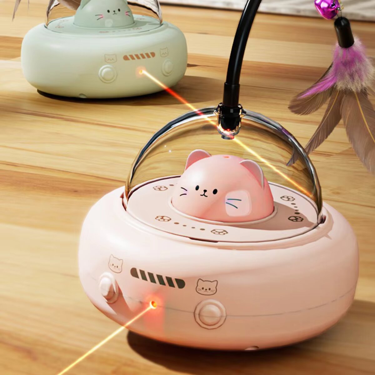 Laser Pointer Cat Toy Automatic - 3-in-1 automatische kattenplagerobot met verenstaaf, laserpointer