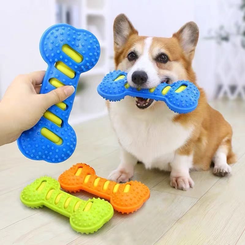 Teeth Cleaning Dog Chew Bone - Duurzaam rubberen kauwspeeltje voor honden, piepend